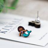 Mermaid Wood Stud Earrings