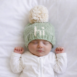 Hi. Sage Green Hand Knit Beanie Hat: XS (newborn)