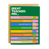 Great Teacher Qualities Greeting Card - Teacher Appreciation Card Size A2