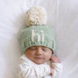 Hi. Sage Green Hand Knit Beanie Hat: XS (newborn)