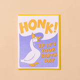 Letterpress Birthday Card—Honk Bday (Goose, Colorful, Silly)