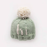 Hi. Sage Green Hand Knit Beanie Hat: XS (newborn)