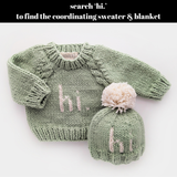 Hi. Sage Green Hand Knit Beanie Hat: S (0-6 months)
