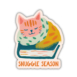 Snuggle Season Cat Sticker –Cozy Reading Cat Fall Book Lover